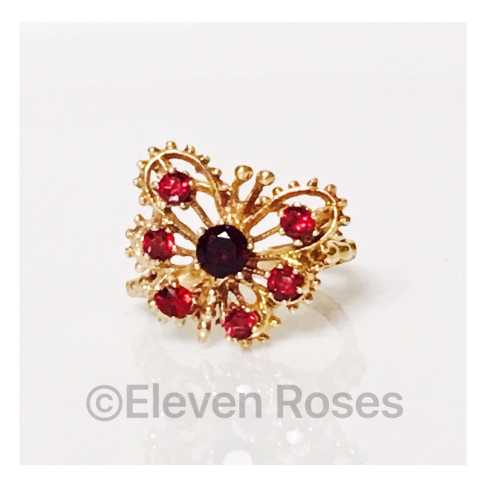 14k Gold Garnet Multi Gemstone Butterfly Ring